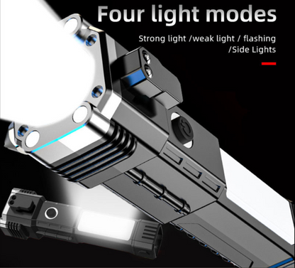 High-Power LED Rechargeable Torch with Tactical Hammer & Power Bank – Box Packed (Random Color)