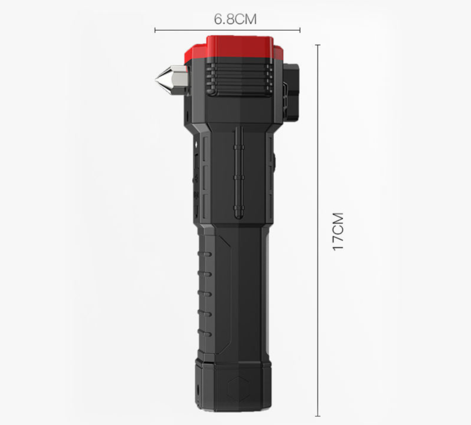 High-Power LED Rechargeable Torch with Tactical Hammer & Power Bank – Box Packed (Random Color)