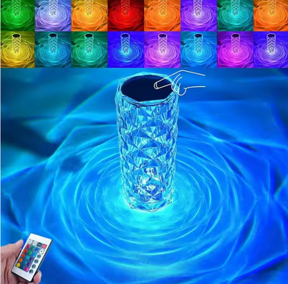 16-Color Diamond Rose Crystal Touch Lamp – USB Rechargeable Bedside Table Lamp with Remote