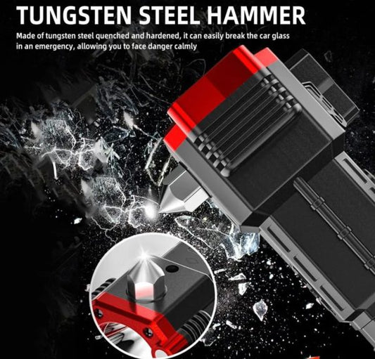 High-Power LED Rechargeable Torch with Tactical Hammer & Power Bank – Box Packed (Random Color)